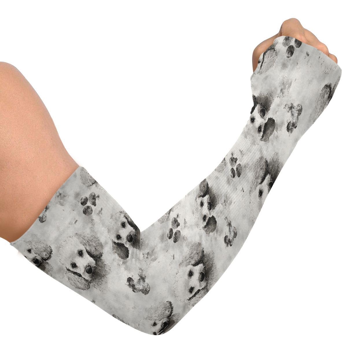 ALAZA Watercolor Retro Dog Gardening Sleeves Cooling Arm Sleeves Sun Protection Thumb Hole Arm Covers for Women Men