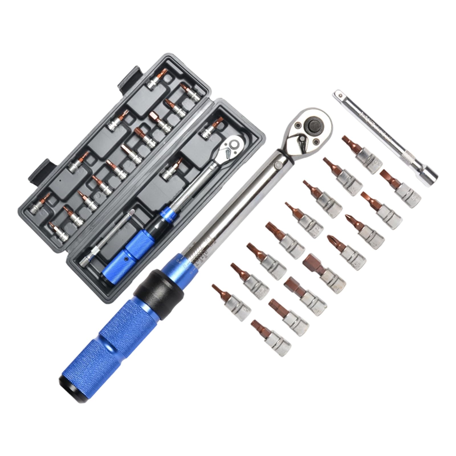 Zbiianxer Blue 18Piece Adjustable Torques Wrench Set With Nonslip Handle Multiple Size Bit For Bike Assembly And Projects Tool Auto Repair Equipment