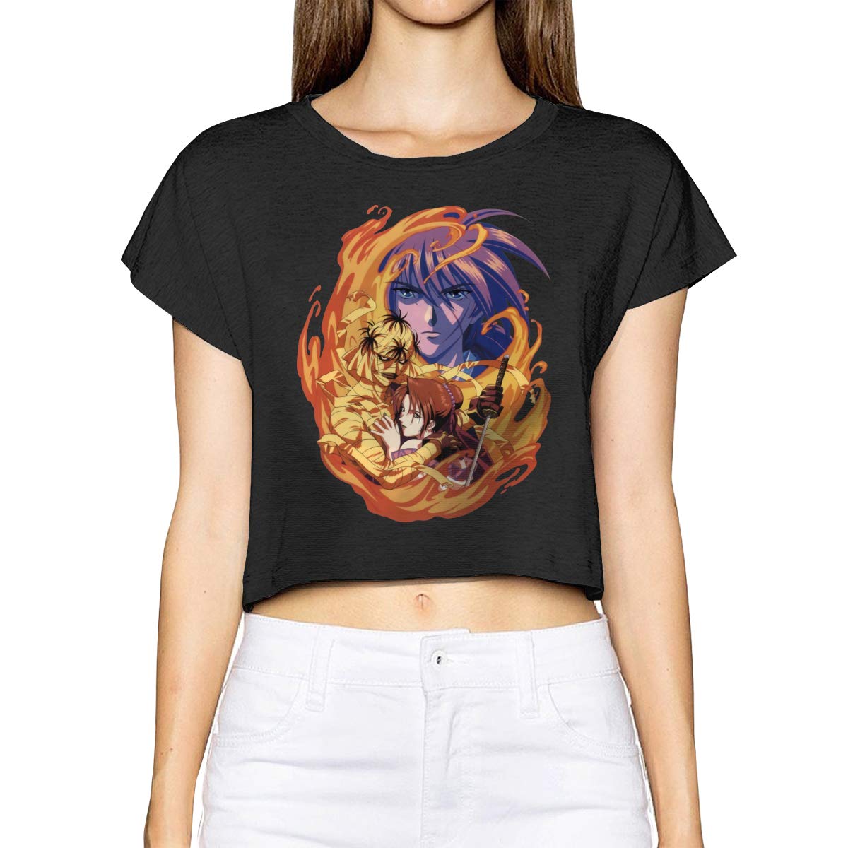 Rurouni Kenshin Women Short Sleeve T-Shirt Summer Sexy Casual Round Neck Basic Crop Top