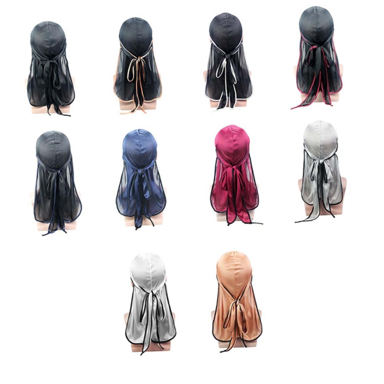 6piezas Turbantes De Satén Para Mujer Con Larga y Diseño Elegante Gorro Pirata Para Actividades Al Aire Negro Con Bordes Rosa Dorado
