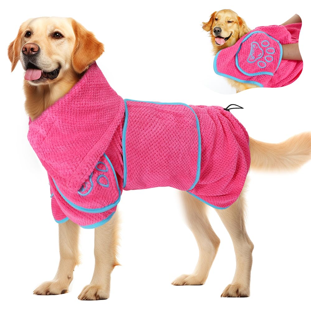 SlowTon Dog Bathrobe Towel - Super Absorbent Microfiber Pet Quick Drying Towel, Wearable Soft Bath Robes for After Bath Shower Swim Wet Walk,