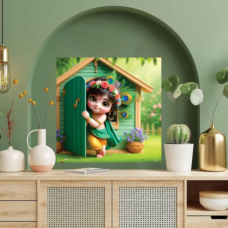 Image of British Terminal Cute little Bal Gopal Baby God Krishna| Kanha Ji | Laddu Lord Makhan Chor Painting Religious Poster for Pregnant Women for wall (matt thin vinyl,sticker,multicolor,unframed)| bj137