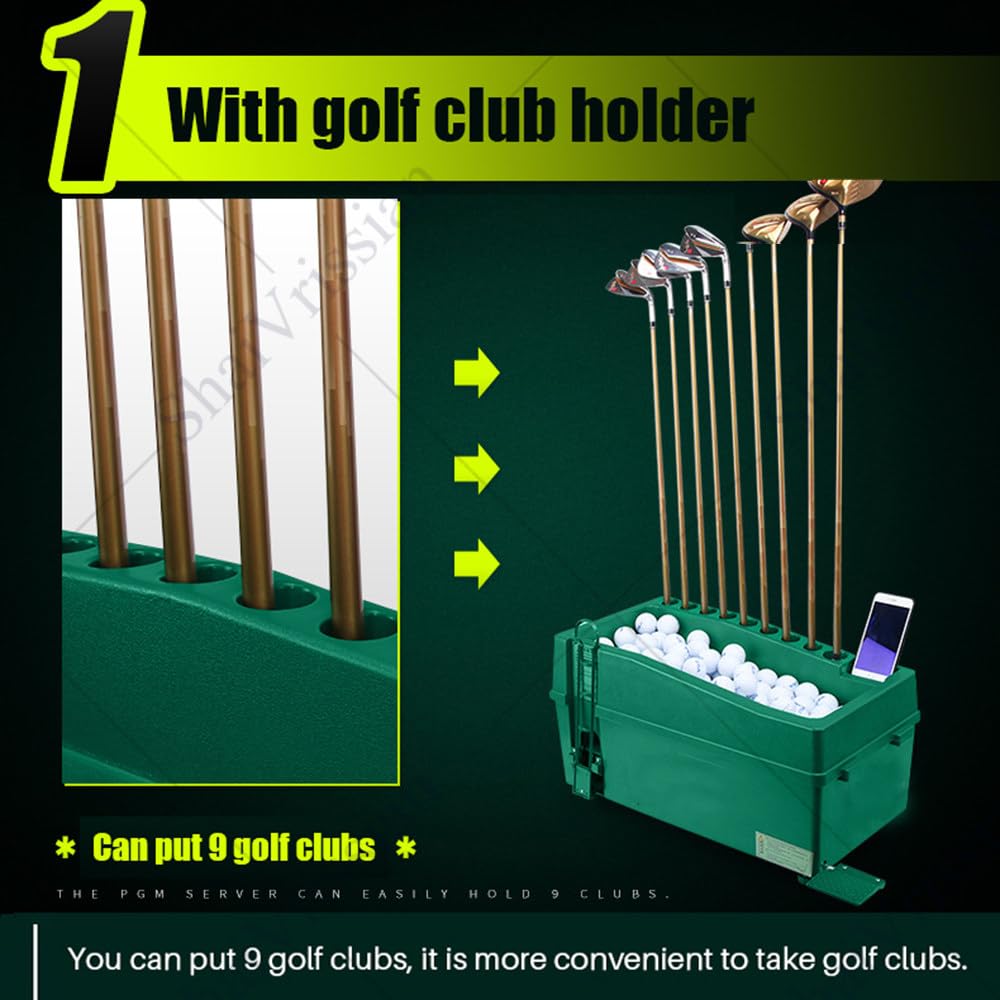 Automatyczny dozownik piłek golfowych, automatyczny dozownik do tee upów,z regulacją wysokości, z 9 uchwytami na kije, do treningu na driving range'u i symulatorów wewnętrznych