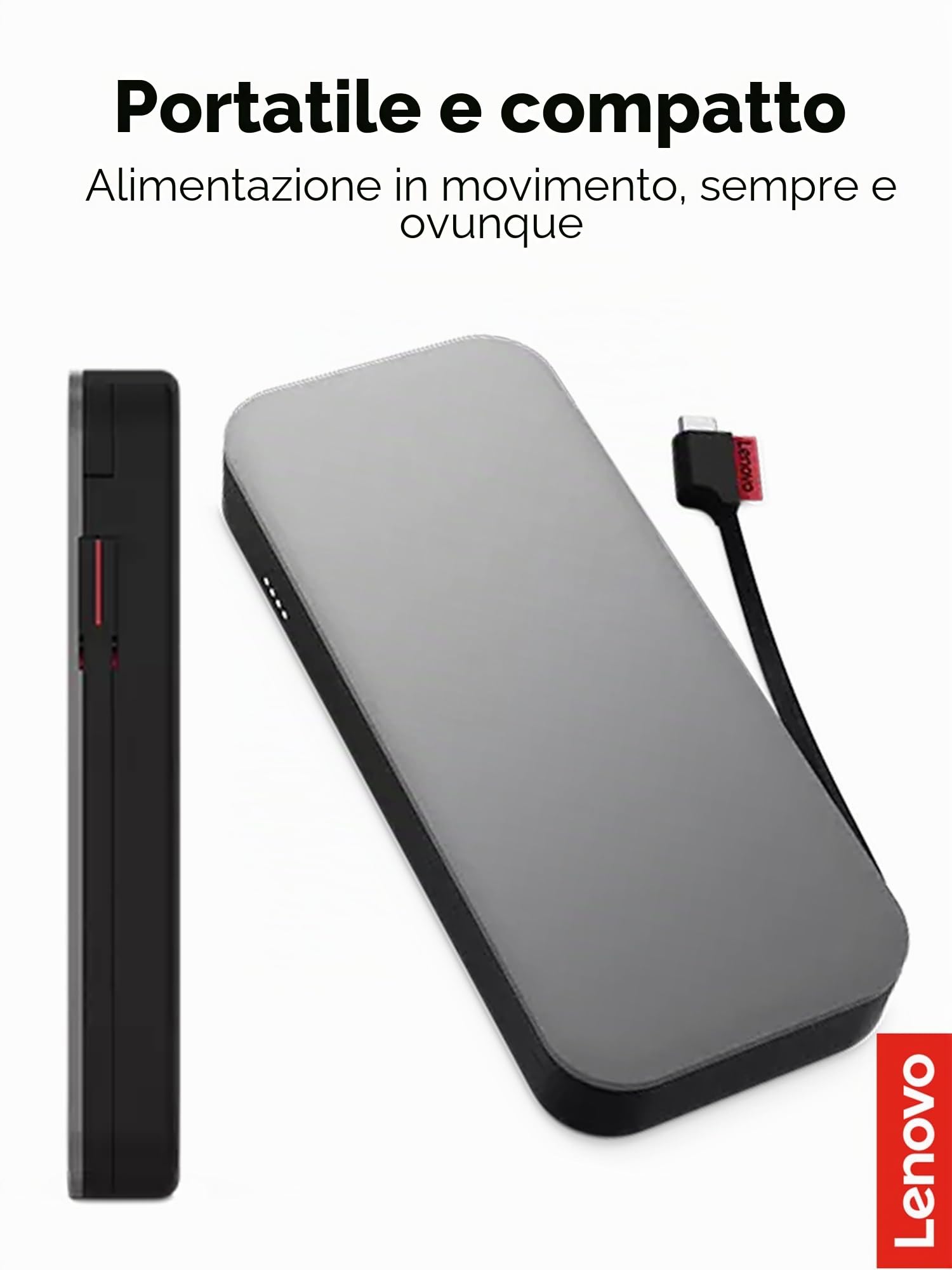 Lenovo Go [PowerBank] USB-C Laptop Power Bank (20.000 mAh), grigio tempesta
