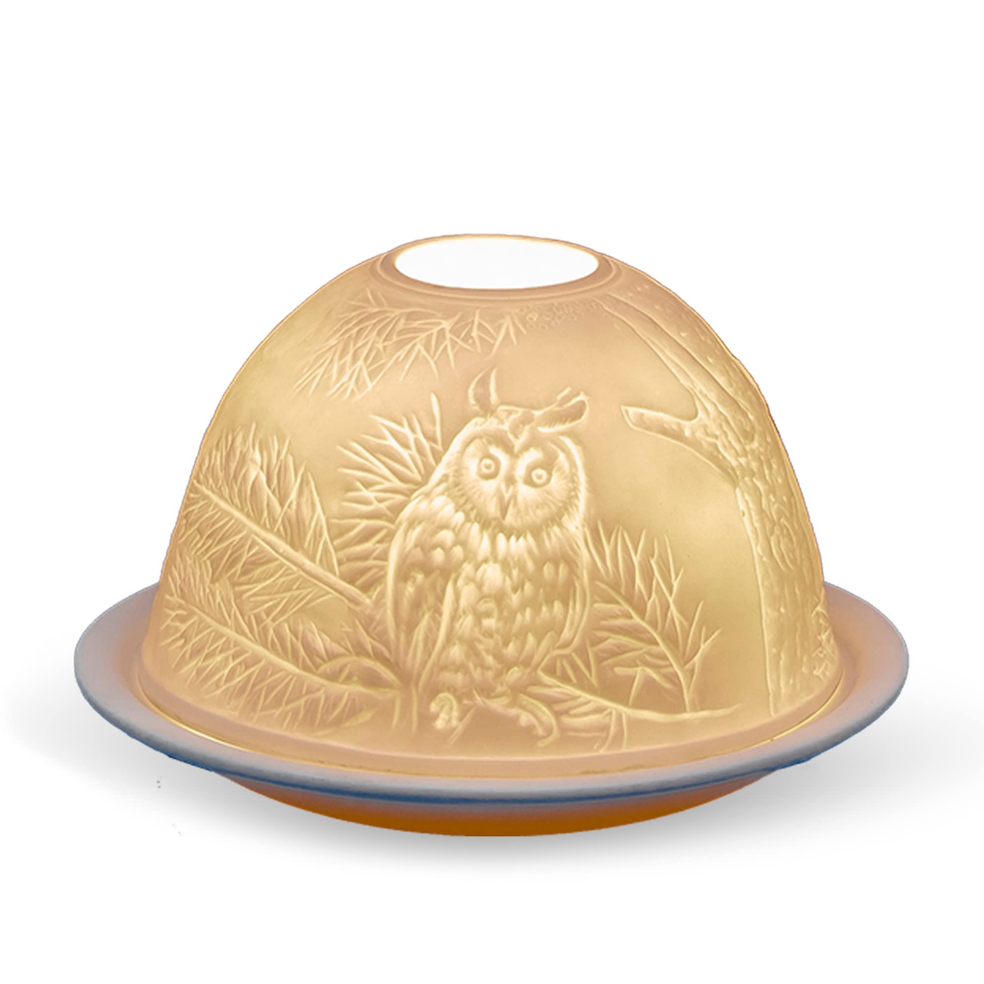 Light-Glow White Candle Tealight Holder Porcelain Owl Design