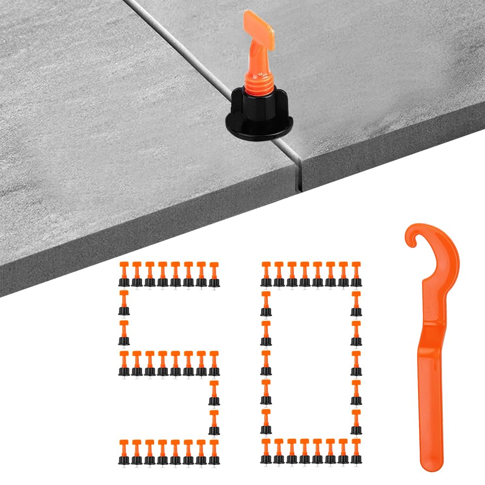 LPAMABA 50 Pz Livellatore per Piastrelle Sistema,Livellatori Cunei Autolivellanti per Piastrelle Riutilizzabili, Posizionamento delle Piastrelle per Pareti con Chiave Speciale per Pavimenti a Parete