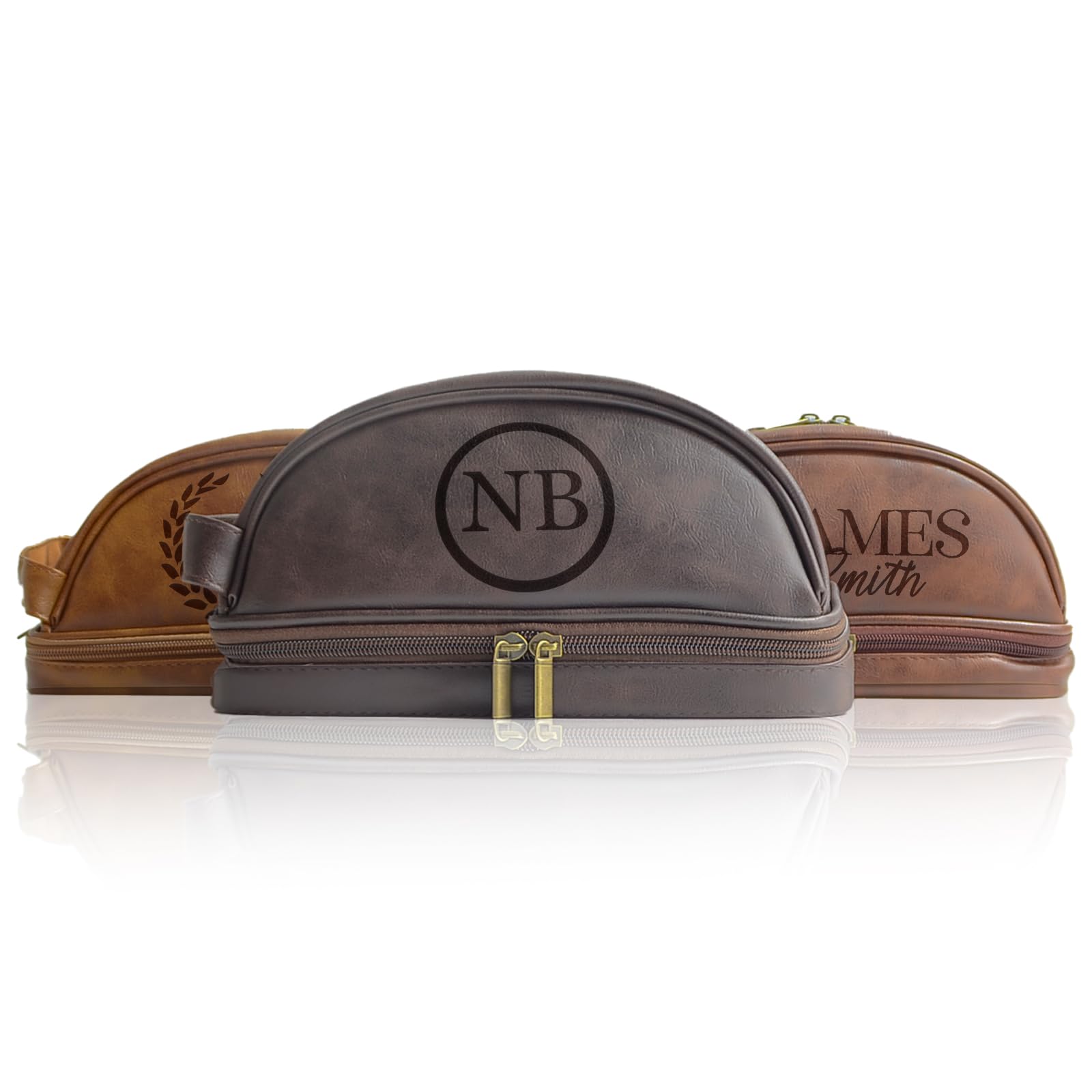 Xpanrous Personalized Leather Toiletry Bag for Men with Engraved Name Initials | Custom Monogram Travel Dopp Kit for Groomsmen, Christmas, Birthday, Dad, Husband - Coffee
