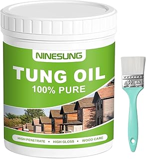 Pure Tung Oil for Wood with Wood Brush, Premium Wood Oil - Waterproof Wood Sealer Indoor and Outdoor, Tung Oil for Unfinished Bare Wood, Such as Wood Furniture, Wood Floors (8 Ounces)