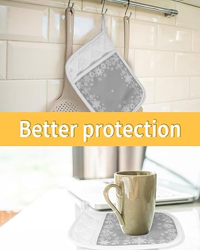 Miniatura 7 de Juego de 5 soportes para ollas de Navidad con diseño de copo de nieve para cocina, antideslizantes y aislantes de calor, juego de agarraderas de