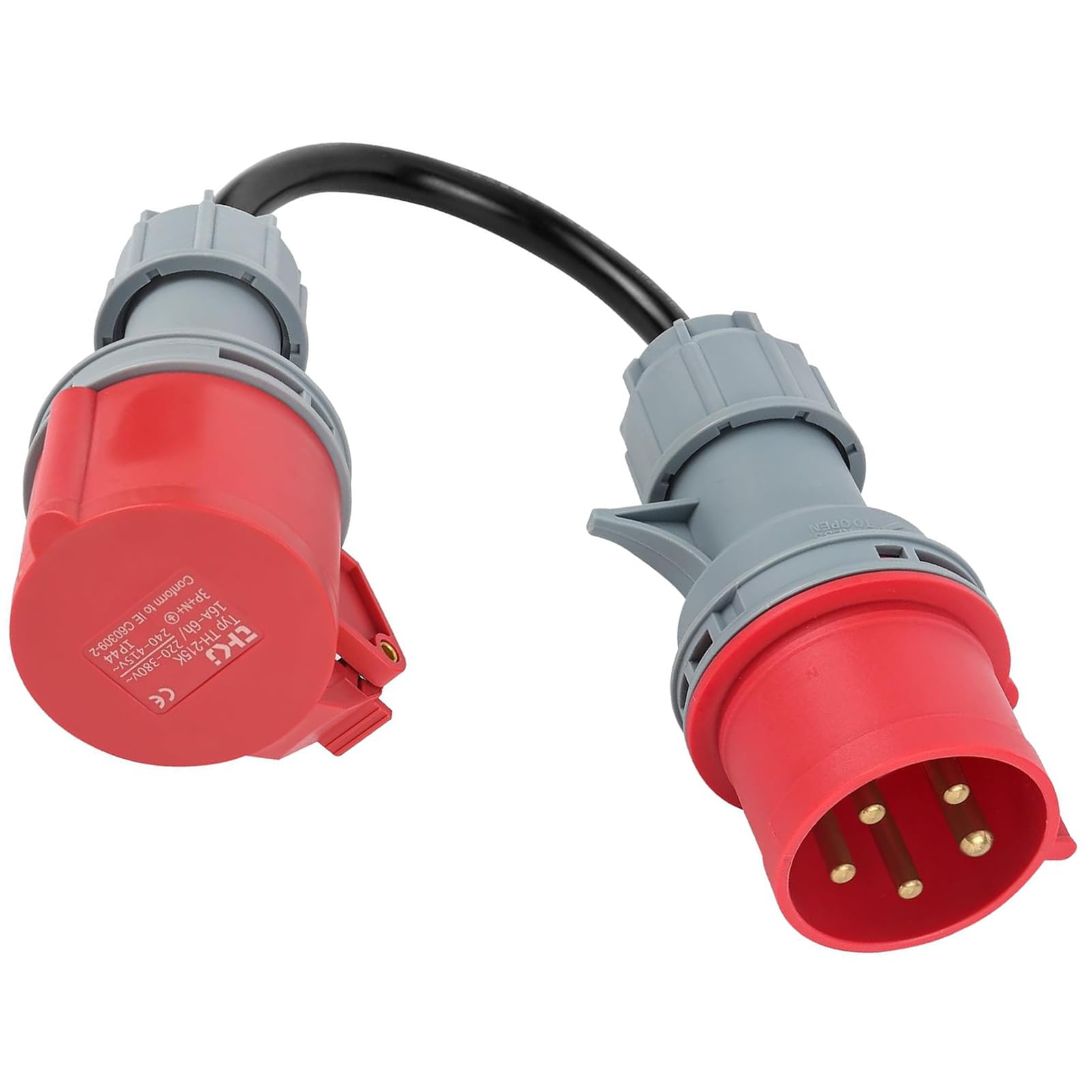 iPobie CEE Adapter, 5 Pin 32A Male to 16A Female, UK Plug to CEE Socket Adapter 400V, Hose Adapter Cable (Red）