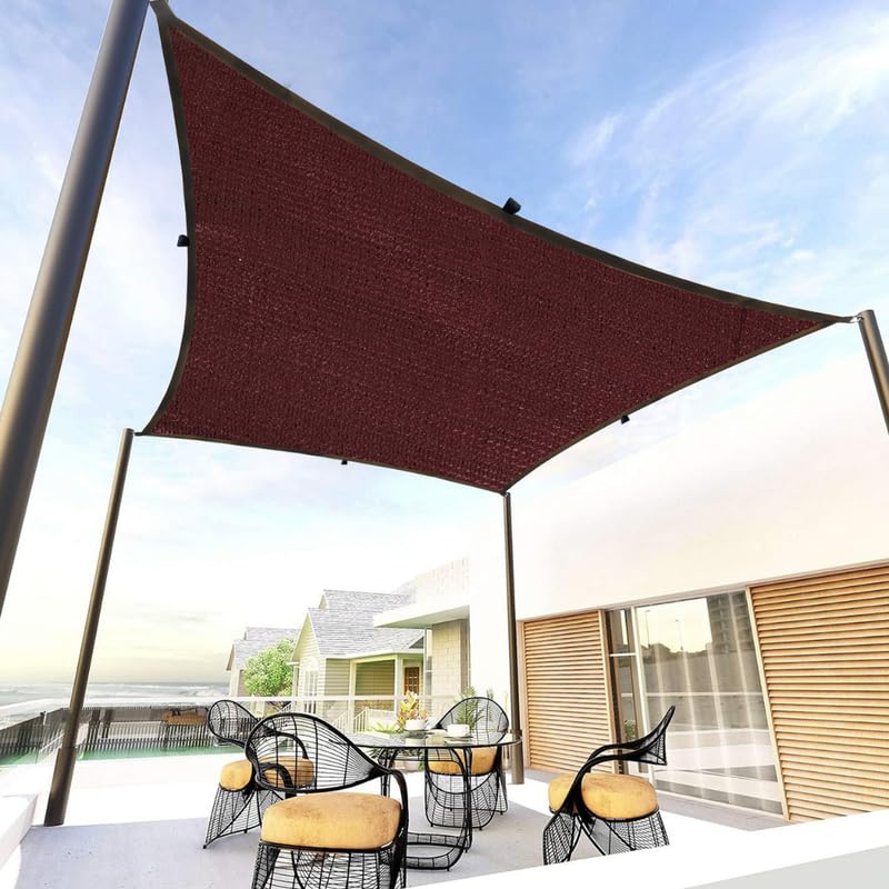 FREXXA- HDPE Fabric Polyester Webbing Sun Shade Sails Shade Net 90% Protection from Sun & UV Rays Ideal for Car Parking, Outdoor Garden, Balcony, Patio, Maroon Color (5 Ft x 7 Ft) Pack of 1 Piece-image-17