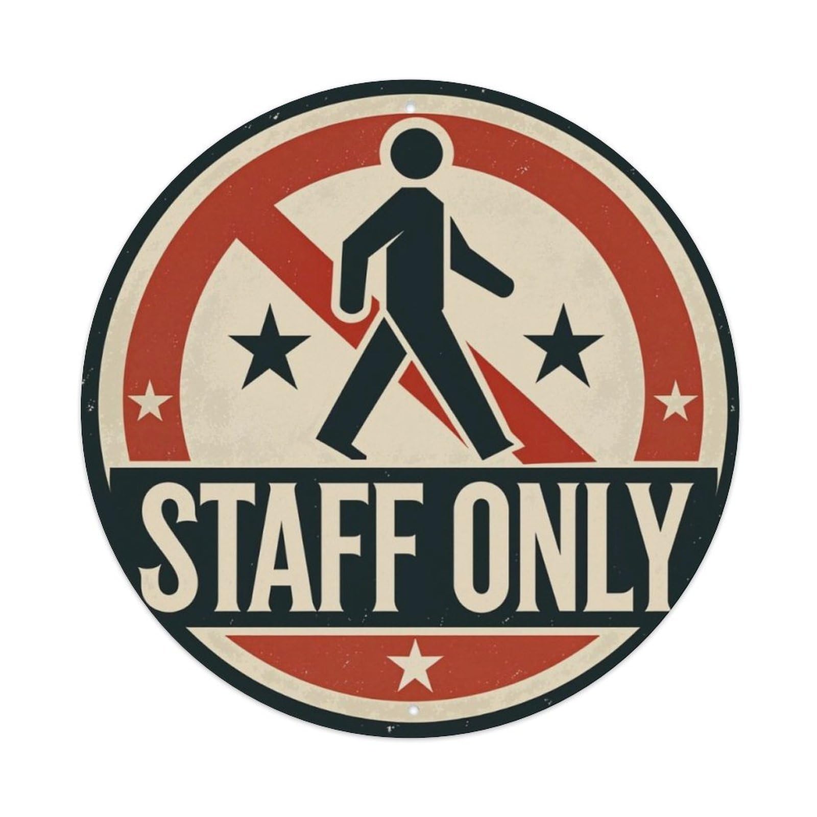 American Vintage Staff Only Warning Round Decor Sign Vintage Aluminium Metal Sign, Retro Wall Decor for Home, Bar, Garage & Farmhouse 20x20cm