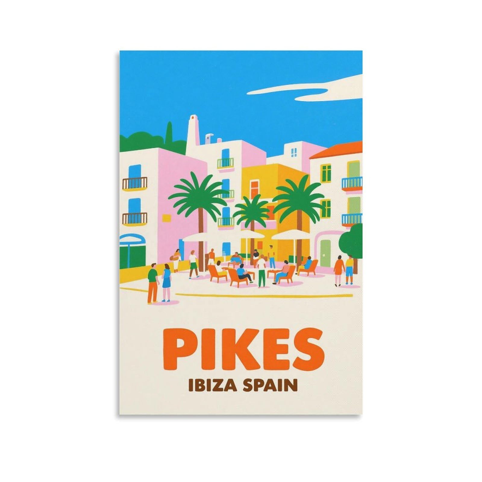 FJIWECWSQ Pikes Ibiza Spain Vintage Travel Posters 08x12inch(20x30cm) Canvas Wall Art Painting Prints