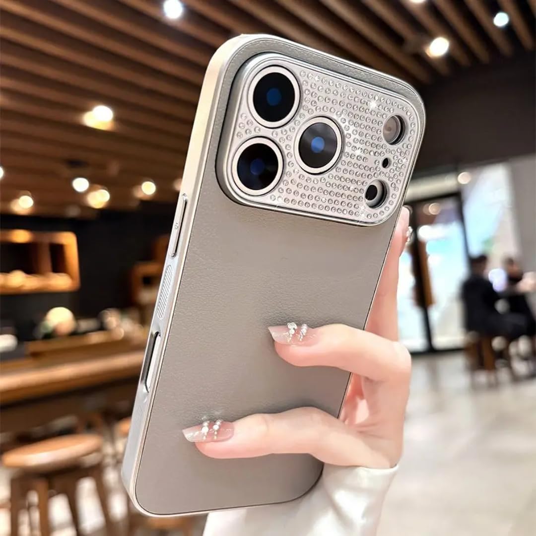 Coque luxe iPhone 14 Plus en cuir PU gris et finitions plaquées or - 6