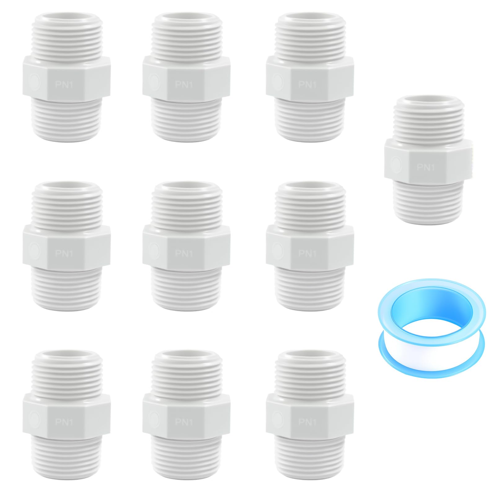 Photo 1 of 10 Pack 3/4 Inch PVC Nipple Coupling Adapter, Male x Male Thread Connector (MIPT x MIPT), 3/4" PVC NPT Pipe Fitting for Threaded Plumbing, Industrial, or Home Use - Gray