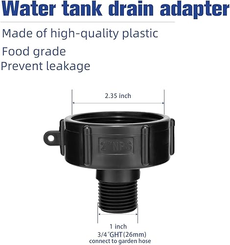 Miniatura 4 de 275 330 IBC - Adaptador de drenaje de grado alimenticio, rosca fina de 2 pulgadas NPS (2.362 in) x manguera G macho de 34 pulgadas, adaptador macho
