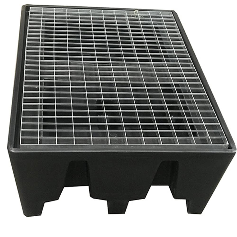 Plast'Up Rotomoulage Palette de Rétention Europe en Polyéthylène haute densité Noire ECO avec Caillebotis acier et 4 Passages de Fourches 52083E