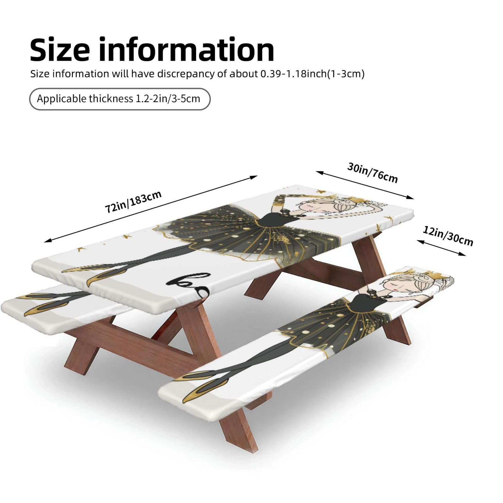 Nappe de pique-nique ajustée avec housses de banc, nappe élastique ajustée, pour camping, extérieur, 183 cm