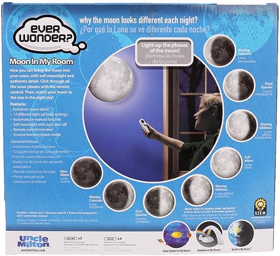Uncle Milton Moon in My Room - 12 Light-Up Lunar Phases, Remote Control or Automatic, STEM Toy, Great Gift for Boys & Girls Ages 6+