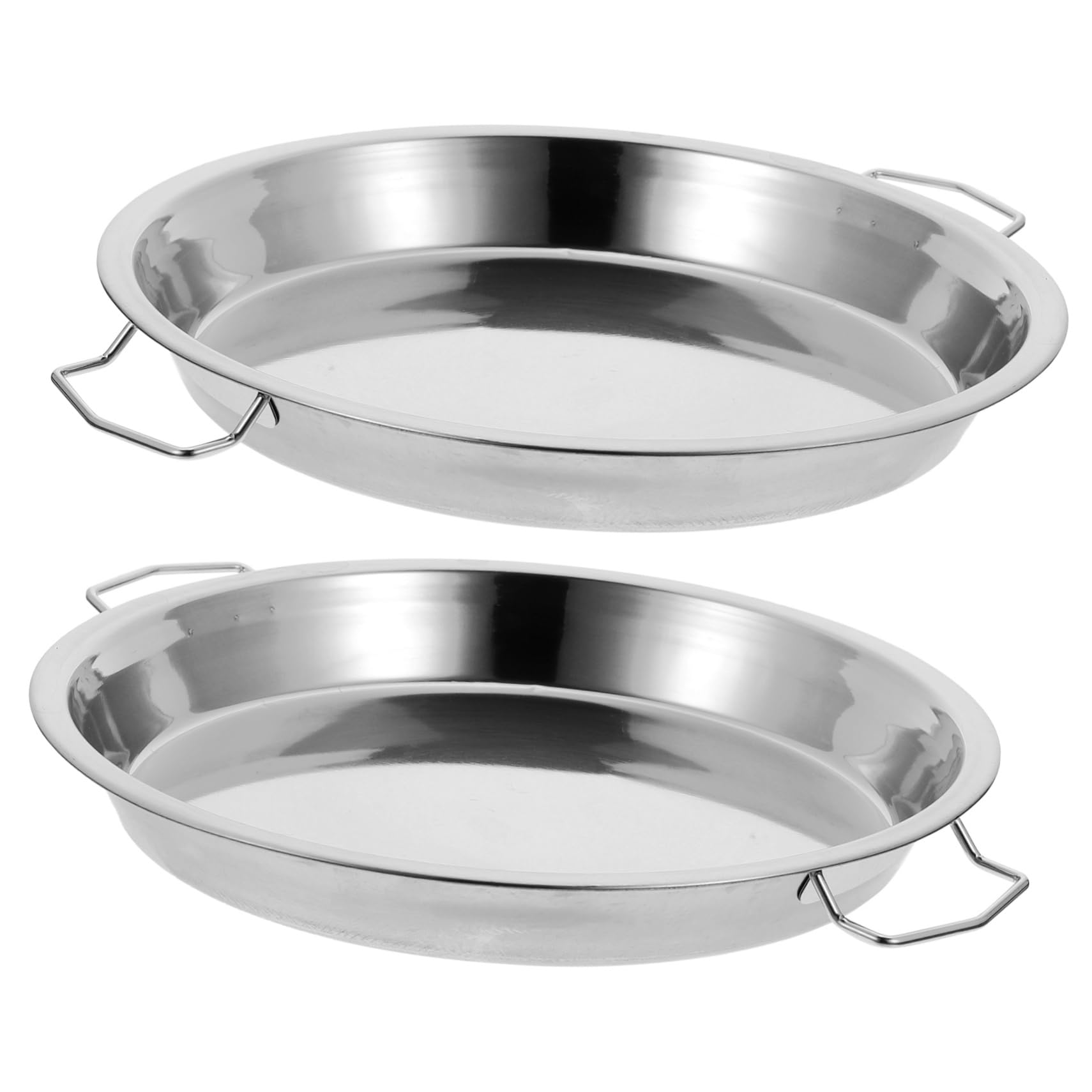 HEMOTON 2pcs Stainless Steel Everyday Pan Cold Noodle Plate Chef Stir Fry Pan Pot Saucepot Casserole Pot Tray Dish with Handles for Home Kitchen Food Serving