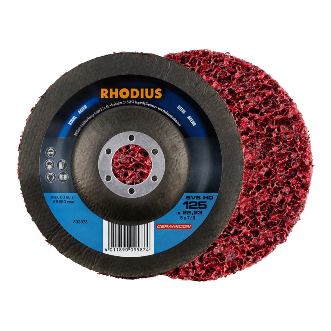 Rhodius 211317 SVS HD - Fieltro de limpieza (125 x 22,23 mm, acero, diámetro 125 mm, 3 unidades)