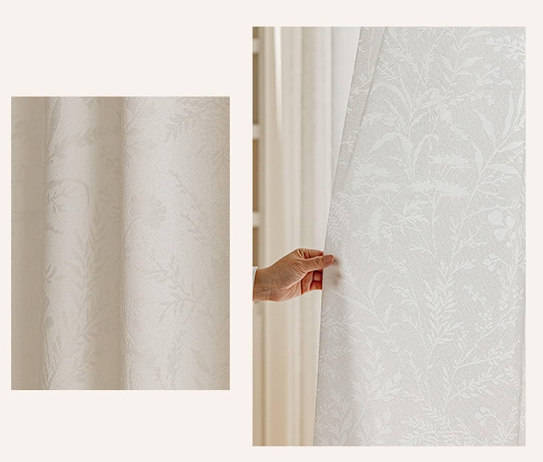 Voilage Salon, Rideau Fenetre Chambre Blanc Motifs Végétaux Jacquard Nano Lot de 2 102W x 138L cm