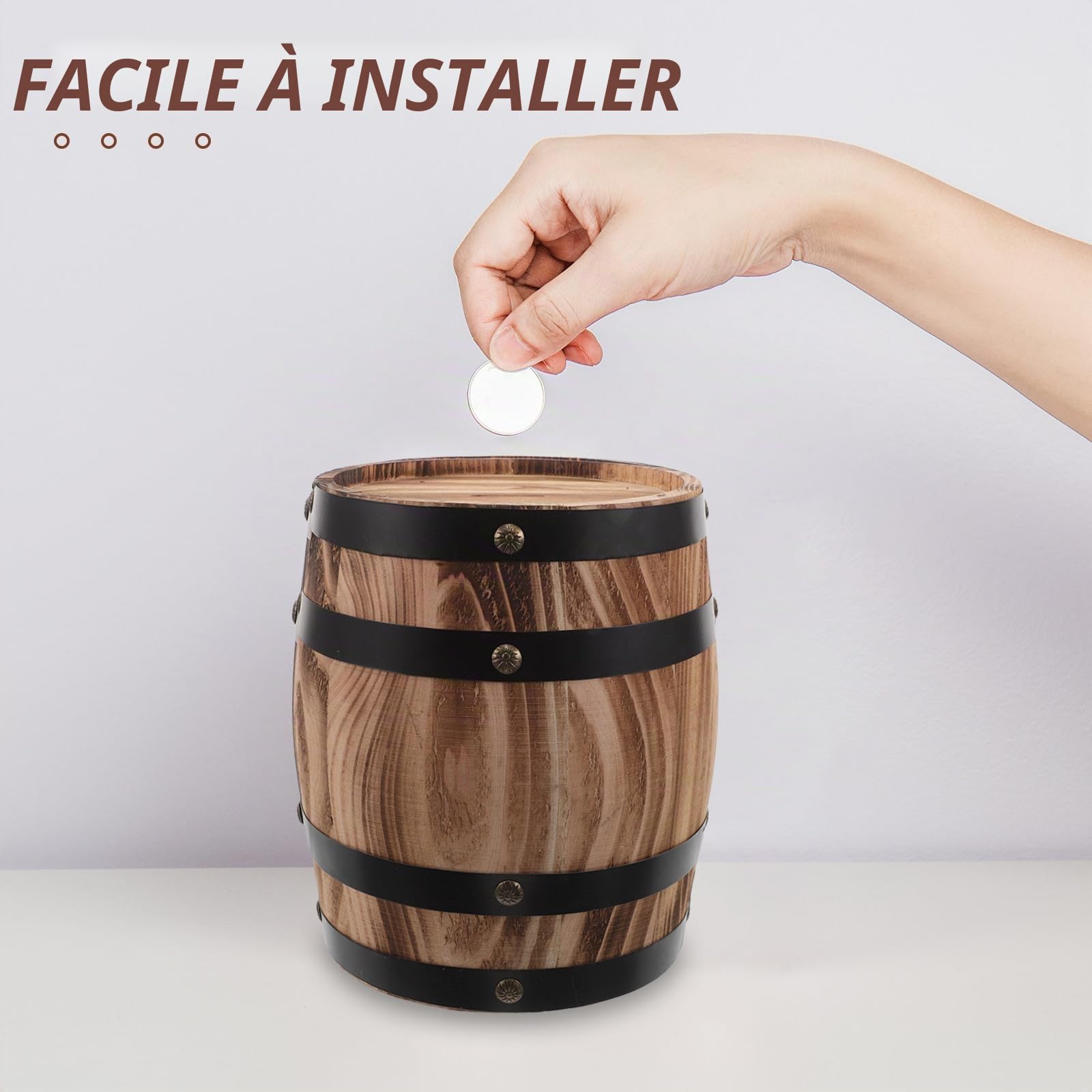 SUPVOX Tirelire Tonneau en Chêne Tirelire Rustique en Bois pour Enfants Boîte De Rangement Décorative pour Bureau Salon Chambre d'enfant Noël Et Fêtes