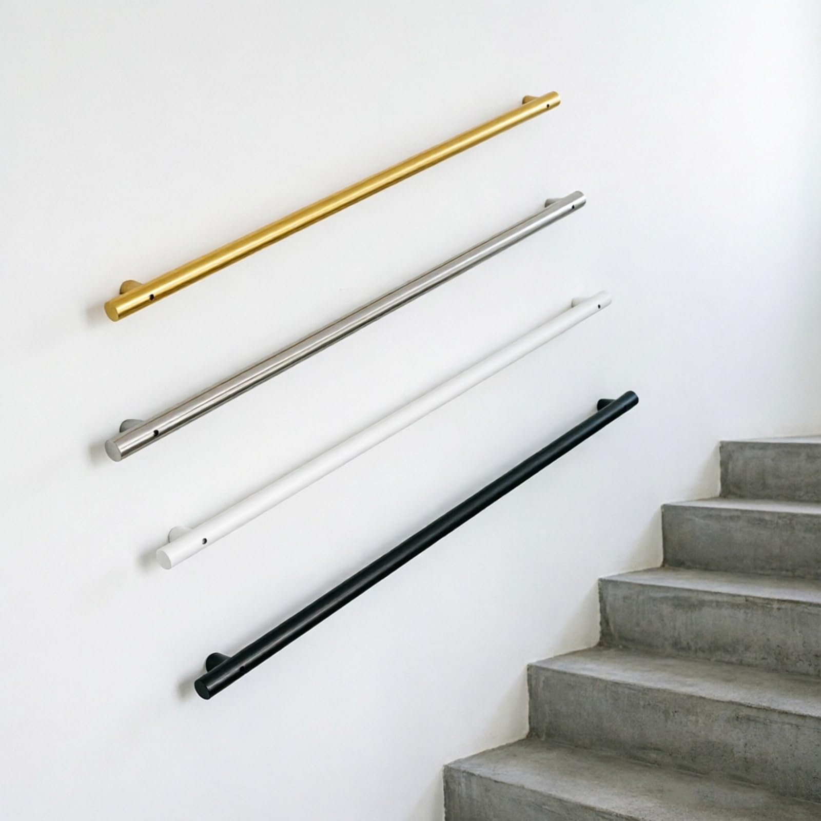 Lmvyuvlf Girls Black Galvanized Steel Pipe Stair Handrail, Wall Mount Brackets, 1.2Mm Thick Heavy-Duty Banister Non-Slip Safety Rail For Porch & Bathroom(,100Cm/3.3 Ft)