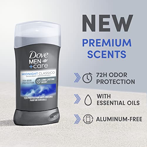 Dove Men+Care Deodorant Stick For Men Midnight Classico 3 Count Aluminum Free 72-Hour Odor Protection Mens Deodorant With Essential Oils & 1/4 Moisturizing Cream 3Oz #TOP2
