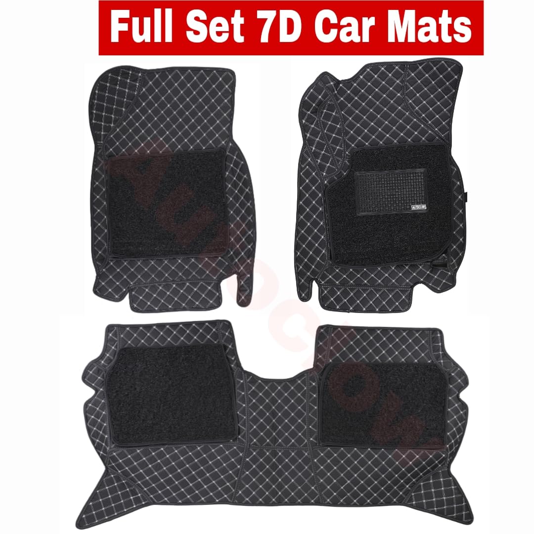 Premium 7D Car Mat Full Set for Maruti Suzuki Jimny (Model: 2023-2026) || Luxury Leather Dual-Stitch Full Set 7D Car Floor Mat || 100% Waterproof || Color : Black-Silver (Design-1)