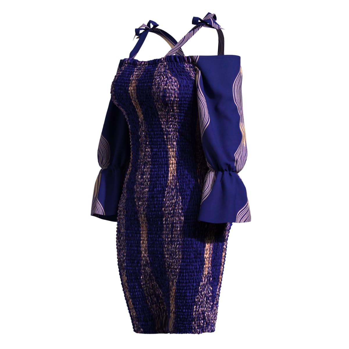 Robe Bodycon imprimé Africain à décolleté Tombant avec Manche évasée