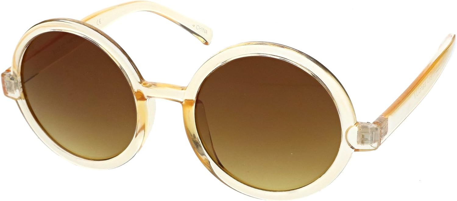 zeroUV Trendy Round Retro Sunglasses for Women, UV400 Vintage Horn Rimmed Neutral-Colored Lens 52mm (Peach/Amber) - Image 3