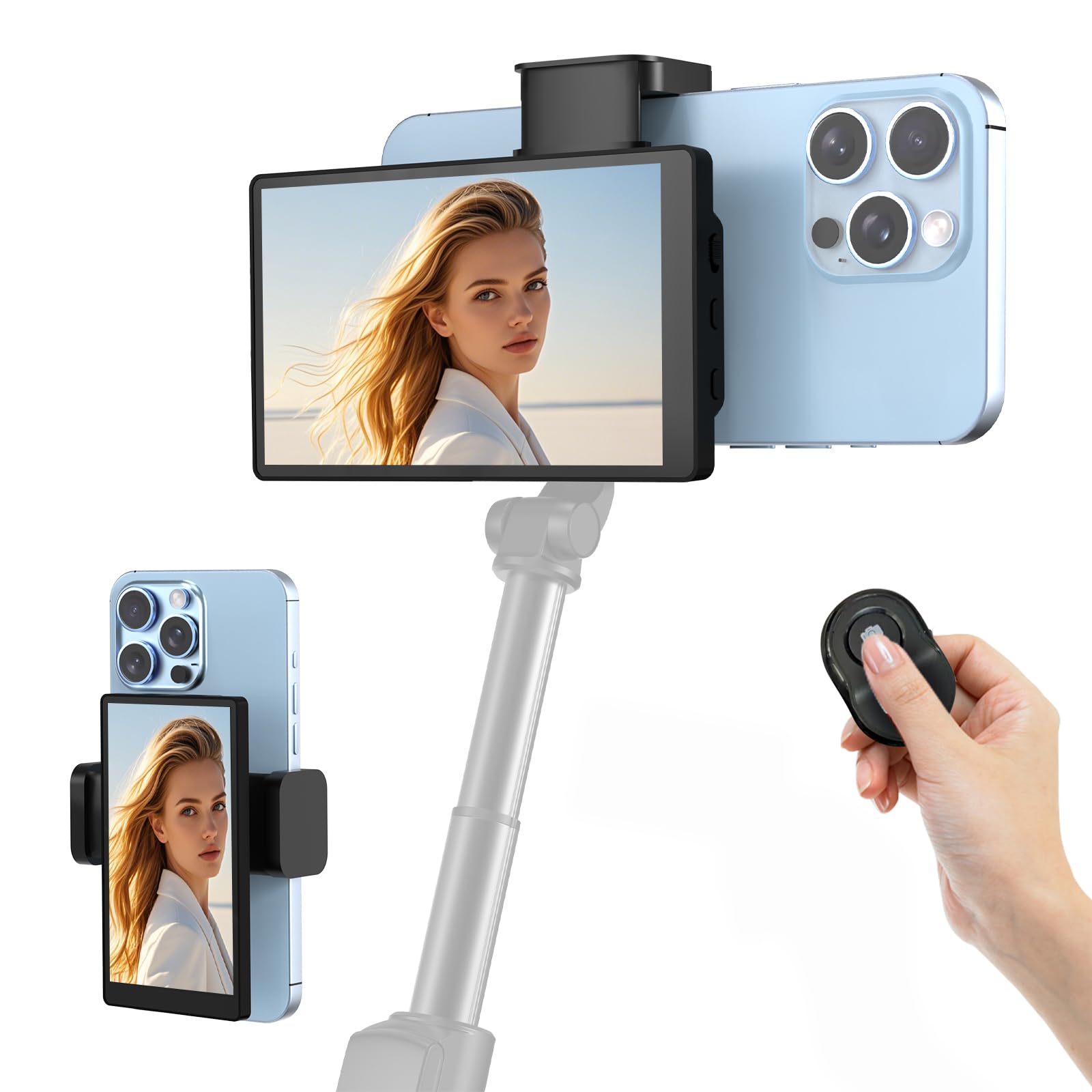 APEKX Écran Magnétique 5" pour iPhone/Android - Synchronisation d'Écran Faible Latence, Support pour Diffusion en Direct, Vlog & Prise de Vue TikTok/Instagram/Youtube (Noir)