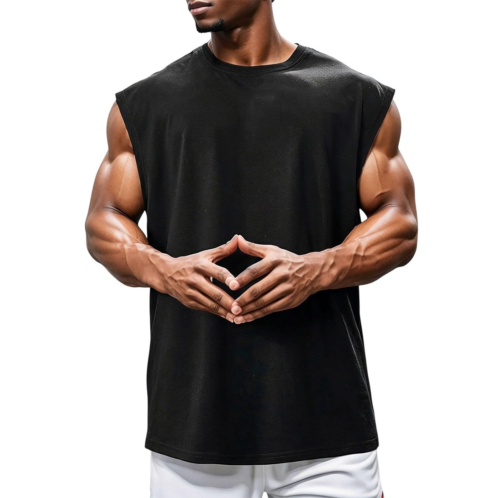 CHUNOTU Sleeveless Tshirt Men Loose Fit Gym Running Vests Workout Tank Tops Black XXL