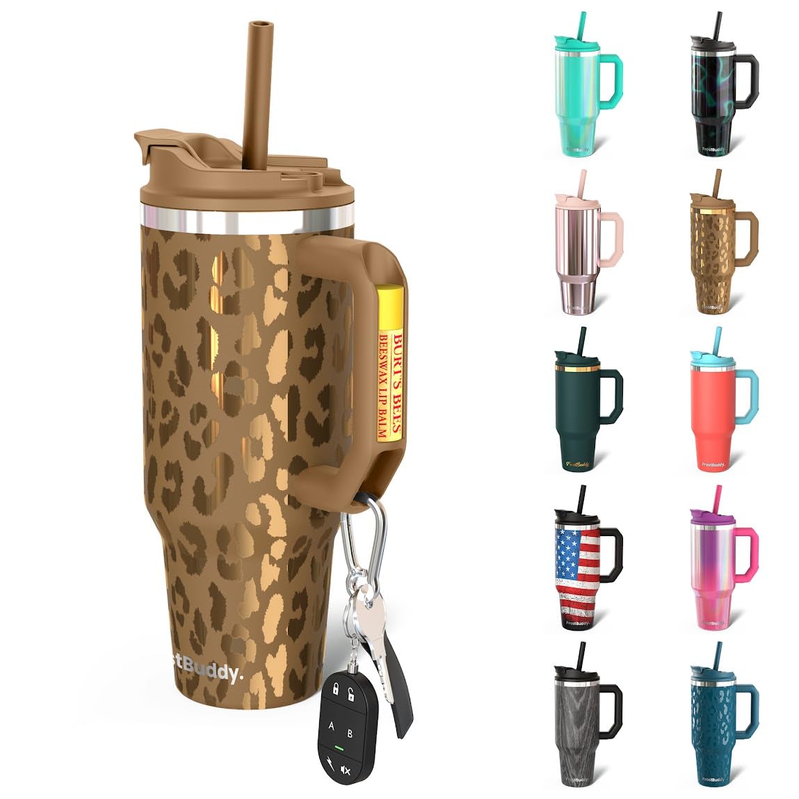 Frost Buddy Thicc Buddy - 50 oz Stainless Steel Vacuum Insulated Tumbler with Lid and Straw for Water - Travel Mug Cupholder Friendly - Gifts for Women Men Him Her (Copper Leopard)