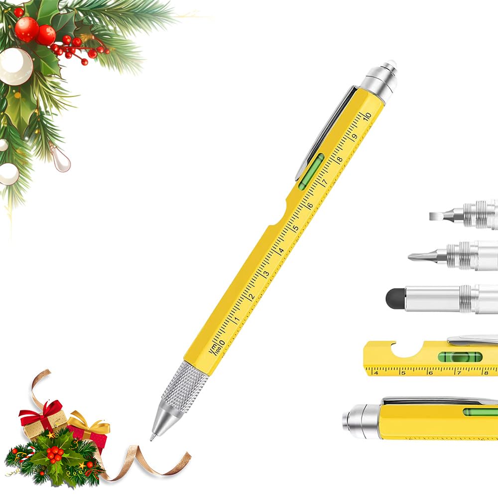 Stocking Stuffers for Men Adults, 9 in 1 Multitool Pen Gifts for Men, White Elephant Gifts for Adults, Mens Stocking Stuffers, Mens Gifts for Dad Him Husband, Christmas Gifts, Cool Gadgets (Yellow)