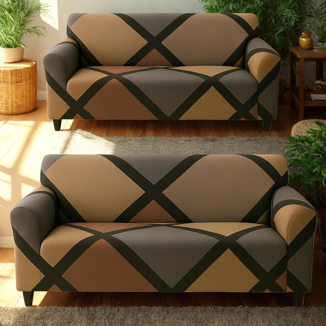 Homerz Premium 5 (3+2) Seater Universal Elastic fit Sofa Cover Fully Covered, Non-Slip Sticky Elastic Stretchable Sofa Set Slipcover Protector (Biscoff, 5 (3+2) Seater)