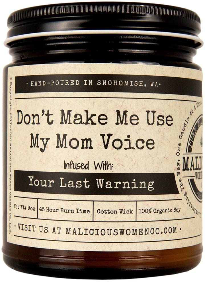 Malicious Women Co - Don't Make Me Use My Mom Voice, Berry Bellini Scented Soy Candle, Handmade Gift for Moms, Funny Mother's Day Candle, Natural Wax Jar Candle,Scent: Berry Bellini, 9 oz