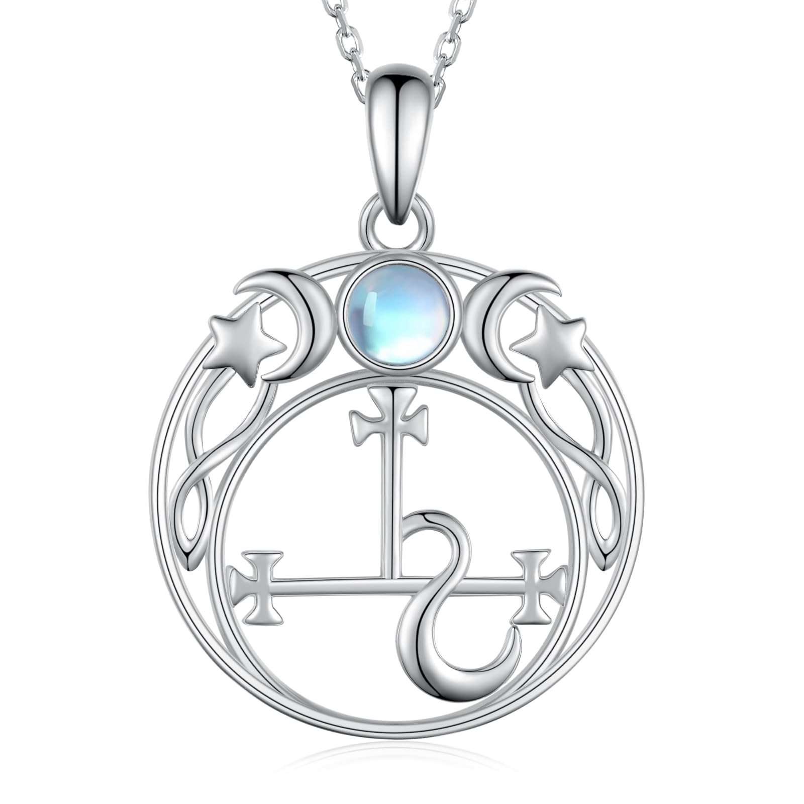 SCZKLAQLilith Necklace for Women 925 Sterling Silver Lilith Pendant Necklace Moonstone Sigil of Lilith Necklace Pagan Wiccan Magic Mythology Amulet Jewelry Gift for Women