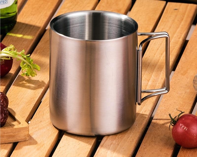 Echeson 1PC Stainless Steel Mug, Outdoor Folding Double-Layered Coffee Mug and Tea Cup Suitable for Outdoor Mountaineering Picnics(300ml)