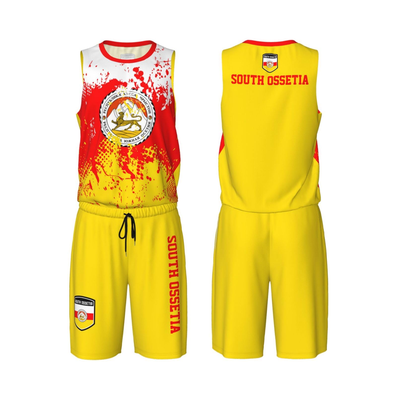 South Ossetia Flag Flag Grain (3) Basketball Jersey Uniform Suit for Men Adults Training Athletic Set