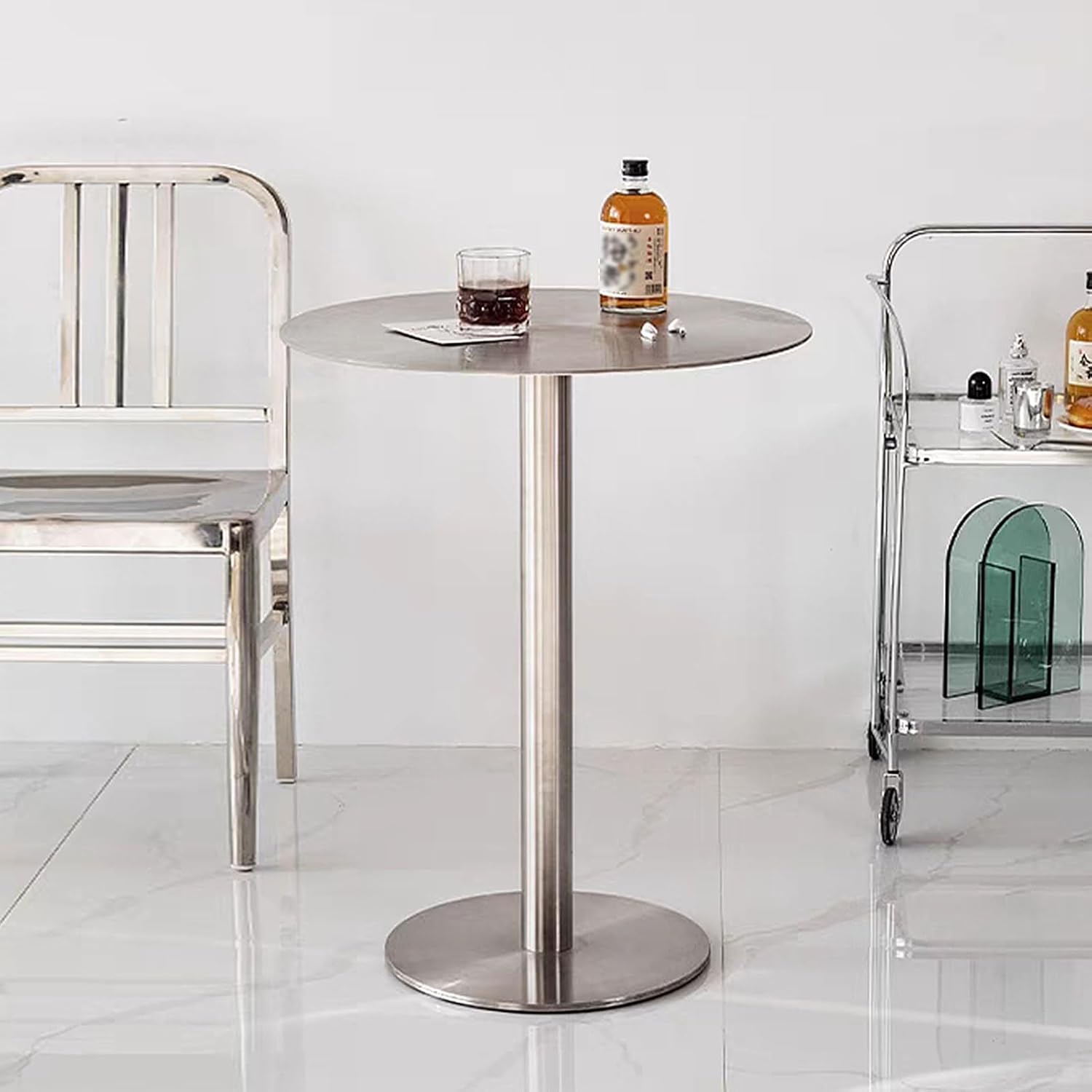 Modern Fashion Bar Table, Stainless Steel/Round Cocktail Tables, Pub Table with Sturdy Base | Bistro Table Side Table Coffee Tables, Suitable for Dining Room Home Kitchen Patio ( Size : 50x50x105cm )