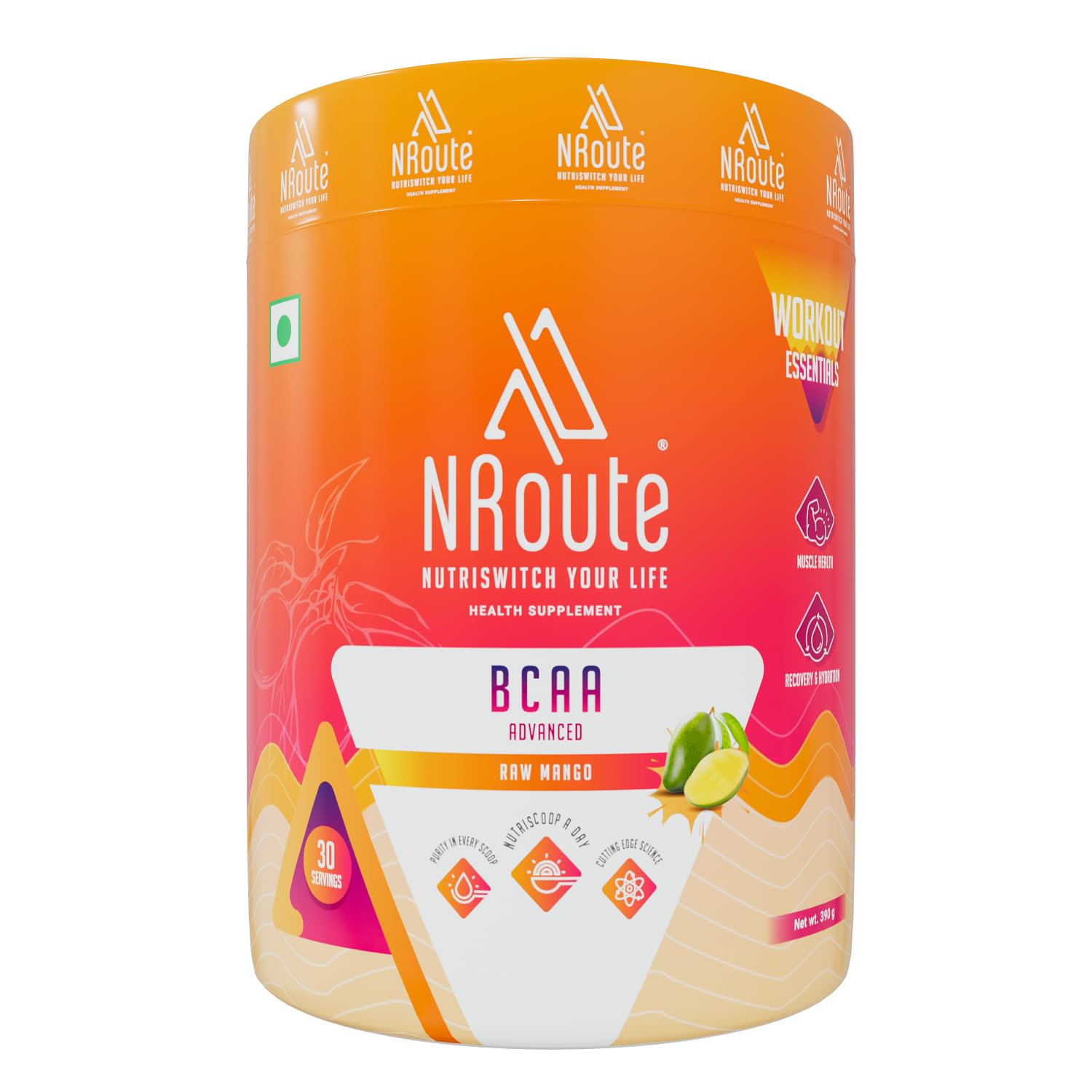 NRoute BCAA Supplement for Men, Women, Advanced BCAA Supplement Powder with Glutamine, Citrulline for Workout Muscle Growth 390g Raw Mango Punch - 30 Servings-image-22