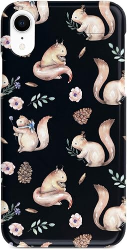Inspired Cases - Compatible con iPhone XR - Funda protectora con textura 3D para Apple iPhone XR - Patrón de acuarela de ardilla - Negro