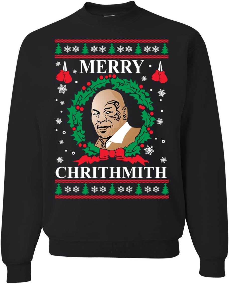 Merry Chirithmith Mike Tyson Ugly Christmas Sweater Unisex Sweatshirts (3XL) Black