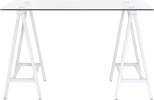 Miniatura 6 de OSP Home Furnishings Middleton Escritorio de 47 pulgadas con parte superior de vidrio biselado transparente, base blanca