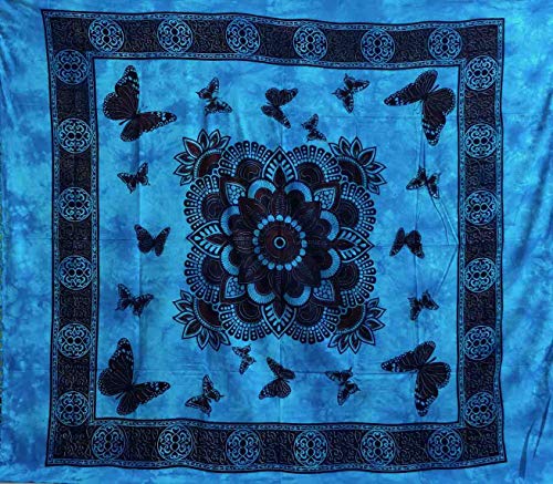 Telo Copritutto Grande Farfalle 100% Cotone Indiano Stampato 210x240 cm (Azzurro)