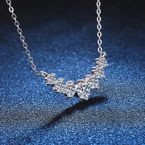 7 Stone Moissanite Pendant Necklaces, 1.7cttw D Color Moissanite 925 Sterling Silver Smile Pendant for Women Mom Wife Anniversary Birthday Gifts4