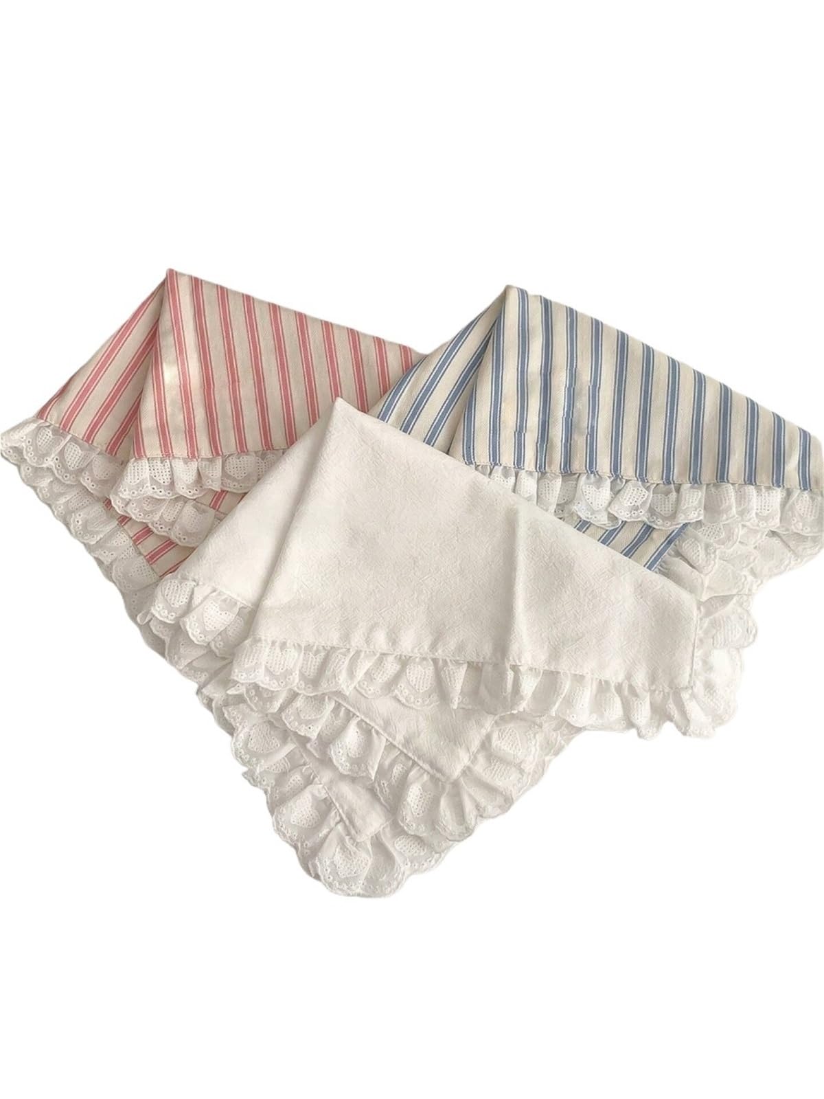 Tovaglietta con volant in pizzo a righe da 2 pezzi 35x45 cm Decorazioni da tavola carine for la cucina Sala da pranzo Tovagliolo for feste for la colazione(Pink,6pc)
