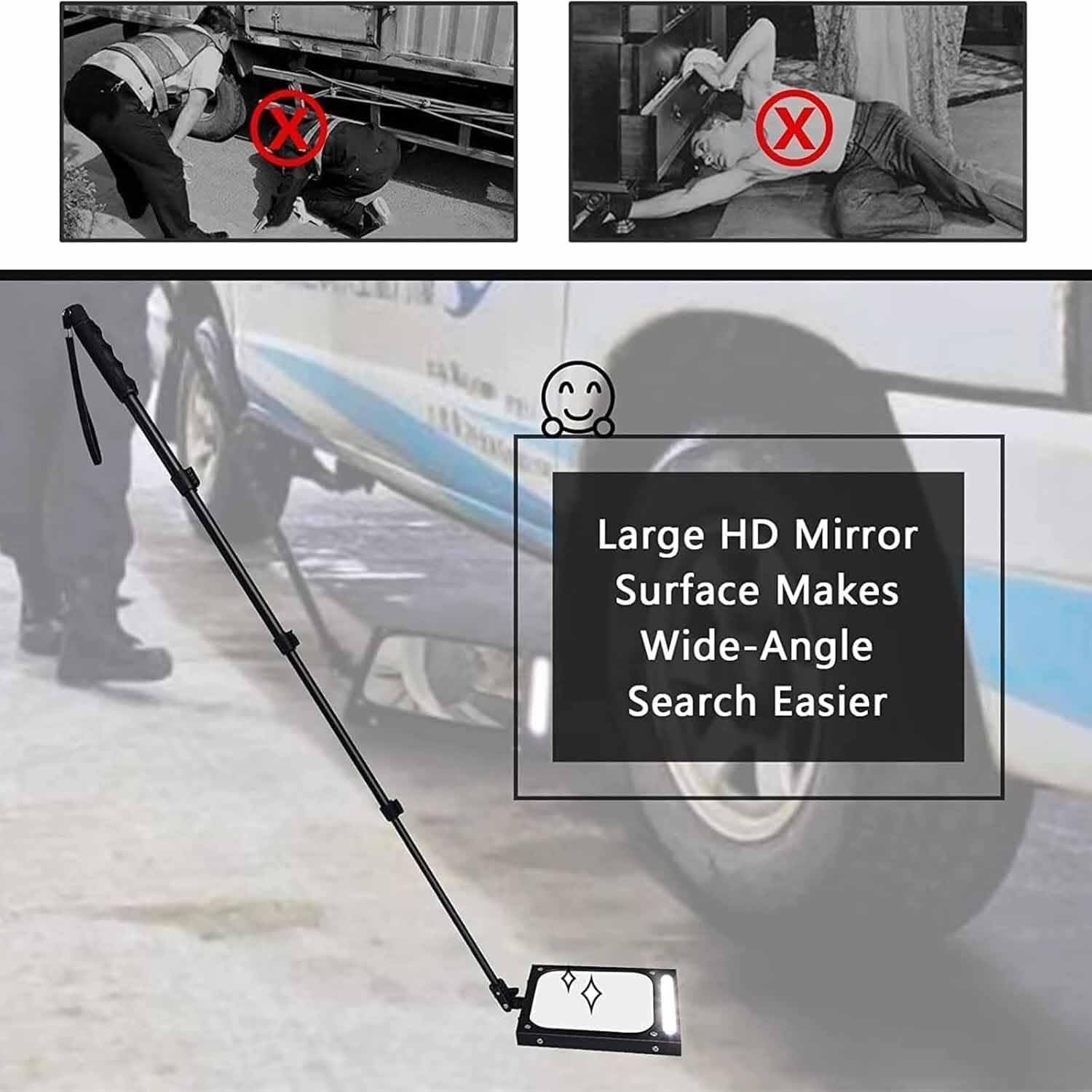 Espejo De Inspección De Bajos De Coche, Herramienta De Seguridad Portátil para Vehículos, Espejo De Inspección De Bajos con Luz Led, Mango Retráctil para Talleres Y